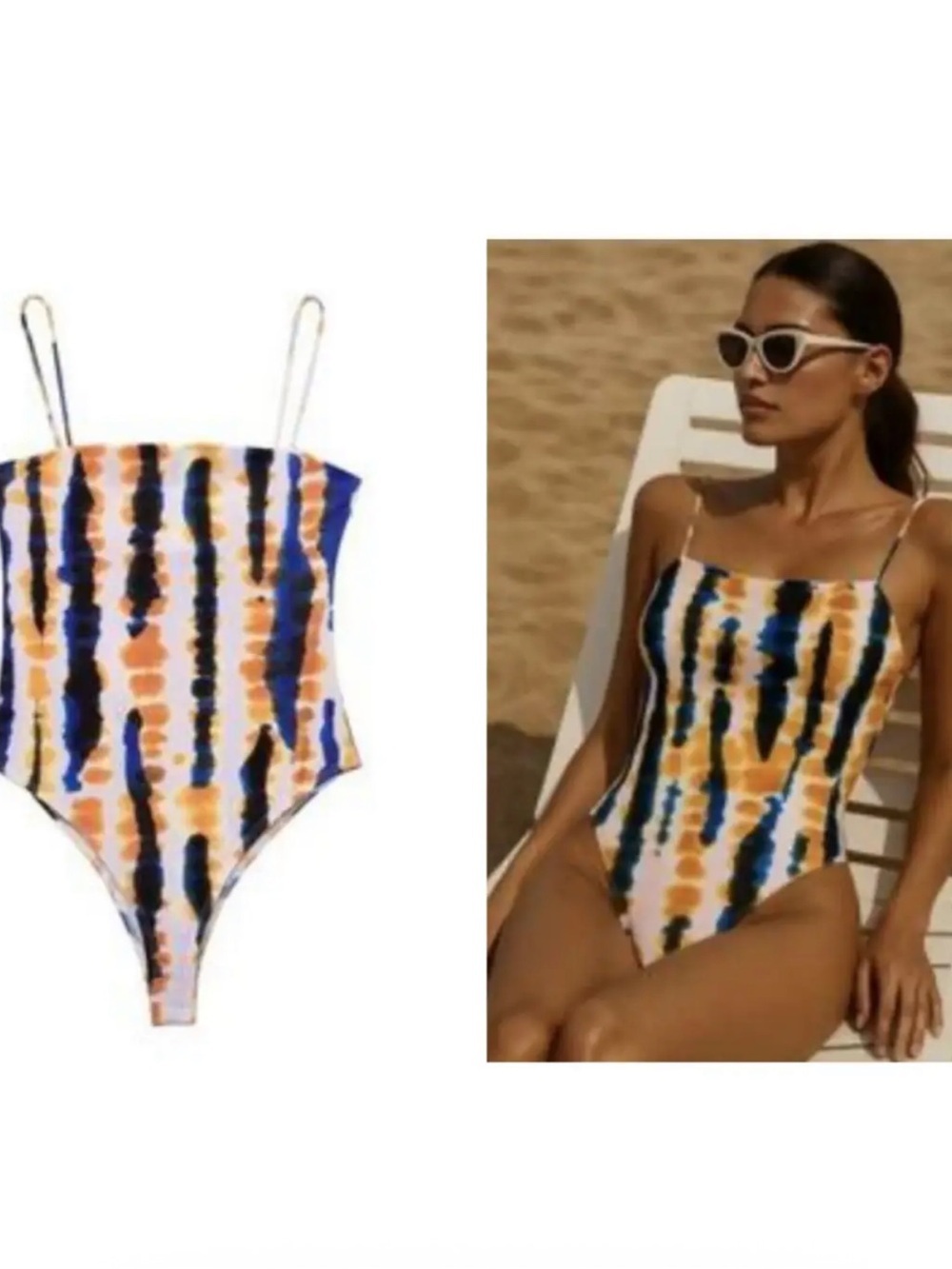 NWT ZARA Striped Tie Dye One Piece Swimsuit Women Size S Multicolor Bodysuit